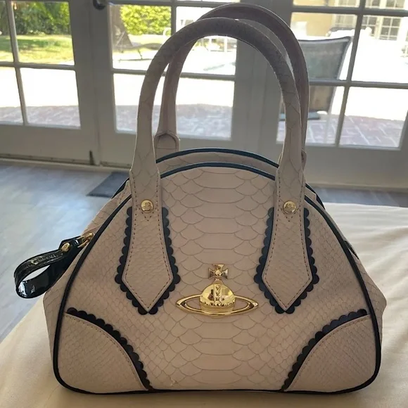 SOLD-Vintage Vivienne Westwood Yasmine Bag - Pink; Snake Print - Picture 1 of 14